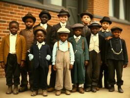 historisch gekleurde foto van een kinderen dagelijks werk in de jaren 1900 ai generatief