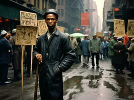 historisch gekleurde foto van een Mens leidend een protest ai generatief