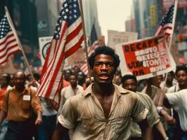 historisch gekleurde foto van een Mens leidend een protest ai generatief