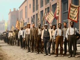 historisch gekleurde foto van een Mens leidend een protest ai generatief