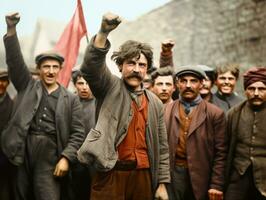 historisch gekleurde foto van een Mens leidend een protest ai generatief