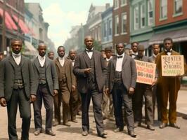 historisch gekleurde foto van een Mens leidend een protest ai generatief