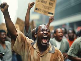 historisch gekleurde foto van een Mens leidend een protest ai generatief
