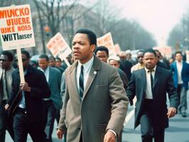 historisch gekleurde foto van een Mens leidend een protest ai generatief