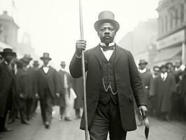 historisch gekleurde foto van een Mens leidend een protest ai generatief