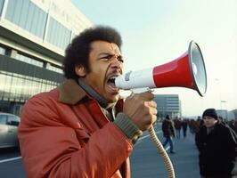 historisch gekleurde foto van een Mens leidend een protest ai generatief