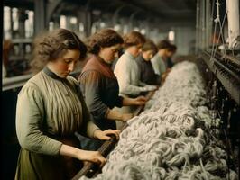 historisch gekleurde foto van een dames dagelijks werk in de Verleden ai generatief