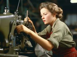 historisch gekleurde foto van een dames dagelijks werk in de Verleden ai generatief