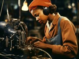 historisch gekleurde foto van een dames dagelijks werk in de Verleden ai generatief