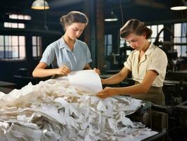 historisch gekleurde foto van een dames dagelijks werk in de Verleden ai generatief