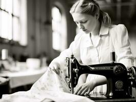 historisch gekleurde foto van een dames dagelijks werk in de Verleden ai generatief