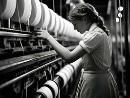 historisch gekleurde foto van een dames dagelijks werk in de Verleden ai generatief