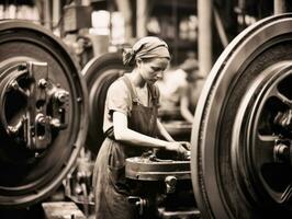 historisch gekleurde foto van een dames dagelijks werk in de Verleden ai generatief