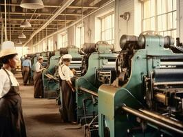 historisch gekleurde foto van een dames dagelijks werk in de Verleden ai generatief