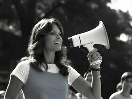 historisch gekleurde foto van een vrouw leidend een protest ai generatief