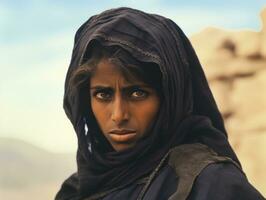 oud gekleurde fotograaf van Arabisch vrouw van vroeg jaren 1900 ai generatief foto