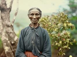 oud gekleurde fotograaf van een zwart vrouw van de vroeg jaren 1900 ai generatief foto