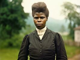 oud gekleurde fotograaf van een zwart vrouw van de vroeg jaren 1900 ai generatief foto