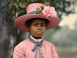 oud gekleurde fotograaf van een zwart vrouw van de vroeg jaren 1900 ai generatief foto