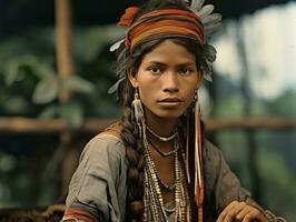 oud gekleurde fotograaf van een braziliaans vrouw van de vroeg jaren 1900 ai generatief foto