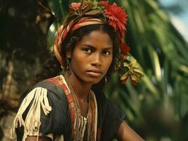 oud gekleurde fotograaf van een braziliaans vrouw van de vroeg jaren 1900 ai generatief foto