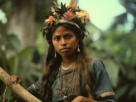 oud gekleurde fotograaf van een braziliaans vrouw van de vroeg jaren 1900 ai generatief foto