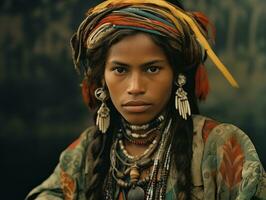 oud gekleurde fotograaf van een braziliaans vrouw van de vroeg jaren 1900 ai generatief foto