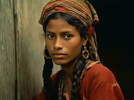 oud gekleurde fotograaf van een braziliaans vrouw van de vroeg jaren 1900 ai generatief foto