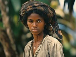 oud gekleurde fotograaf van een braziliaans vrouw van de vroeg jaren 1900 ai generatief foto