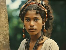 oud gekleurde fotograaf van een braziliaans vrouw van de vroeg jaren 1900 ai generatief foto