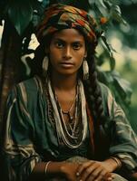 oud gekleurde fotograaf van een braziliaans vrouw van de vroeg jaren 1900 ai generatief foto