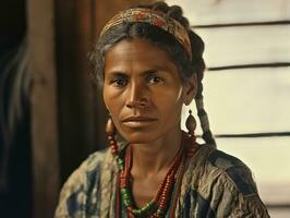 oud gekleurde fotograaf van een braziliaans vrouw van de vroeg jaren 1900 ai generatief foto