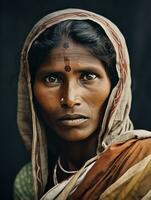 oud gekleurde fotograaf van een Indisch vrouw van de vroeg jaren 1900 ai generatief foto