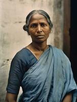 oud gekleurde fotograaf van een Indisch vrouw van de vroeg jaren 1900 ai generatief foto