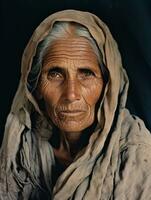 oud gekleurde fotograaf van een Indisch vrouw van de vroeg jaren 1900 ai generatief foto