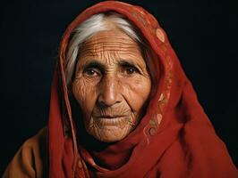 oud gekleurde fotograaf van een Indisch vrouw van de vroeg jaren 1900 ai generatief foto