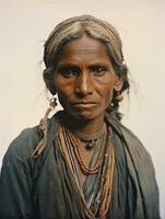 oud gekleurde fotograaf van een Indisch vrouw van de vroeg jaren 1900 ai generatief foto