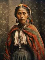 oud gekleurde fotograaf van een Mexicaans vrouw van de vroeg jaren 1900 ai generatief foto