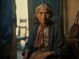 oud gekleurde fotograaf van een Mexicaans vrouw van de vroeg jaren 1900 ai generatief foto