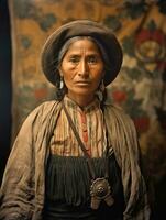 oud gekleurde fotograaf van een Mexicaans vrouw van de vroeg jaren 1900 ai generatief foto