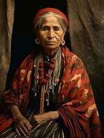 oud gekleurde fotograaf van een Mexicaans vrouw van de vroeg jaren 1900 ai generatief foto