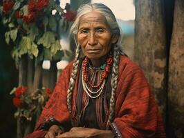 oud gekleurde fotograaf van een Mexicaans vrouw van de vroeg jaren 1900 ai generatief foto