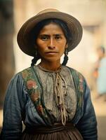 oud gekleurde fotograaf van een Mexicaans vrouw van de vroeg jaren 1900 ai generatief foto