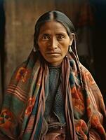 oud gekleurde fotograaf van een Mexicaans vrouw van de vroeg jaren 1900 ai generatief foto