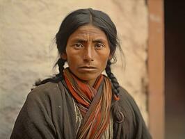 oud gekleurde fotograaf van een Mexicaans vrouw van de vroeg jaren 1900 ai generatief foto