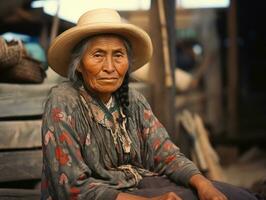 oud gekleurde fotograaf van een Mexicaans vrouw van de vroeg jaren 1900 ai generatief foto