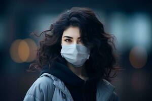 een vrouw vervelend een medisch masker generatief ai foto