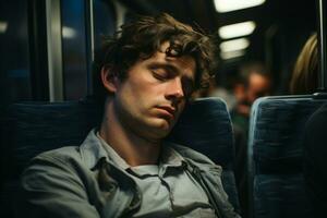 een Mens slapen Aan een trein foto