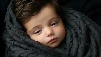 een baby verpakt in een zwart deken generatief ai foto