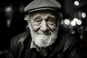 een zwart en wit foto van een oud Mens generatief ai